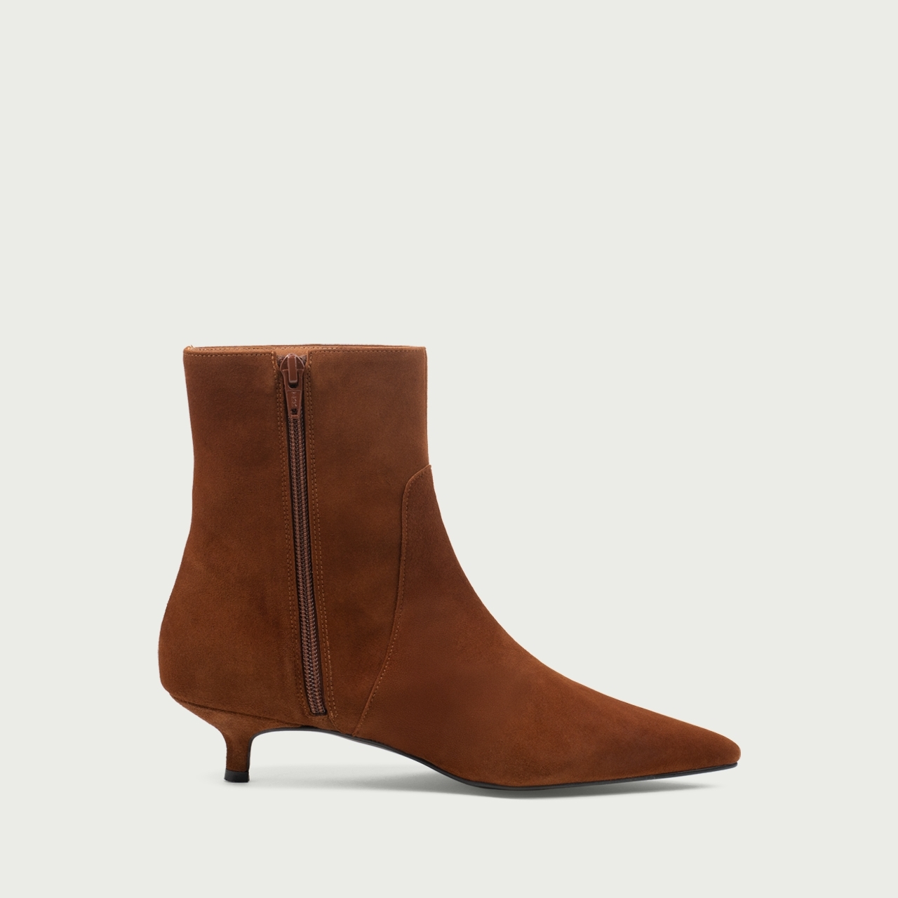 Botine cu toc mic camel Daria din piele întoarsă naturalǎ - Img 5