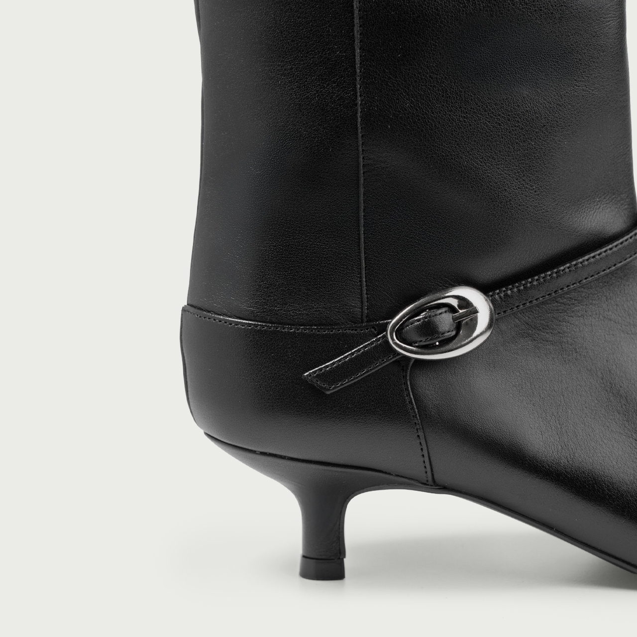 Botine cu toc mic negre Amal din piele naturală - Img 3