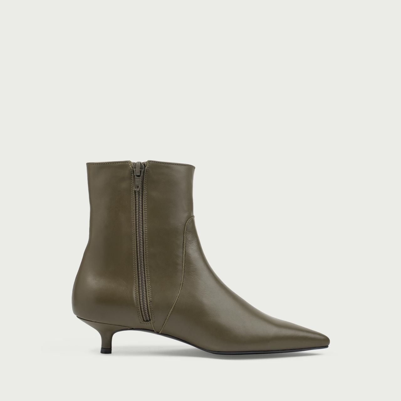 Botine cu toc mic verde olive Daria din piele naturalǎ - Img 7