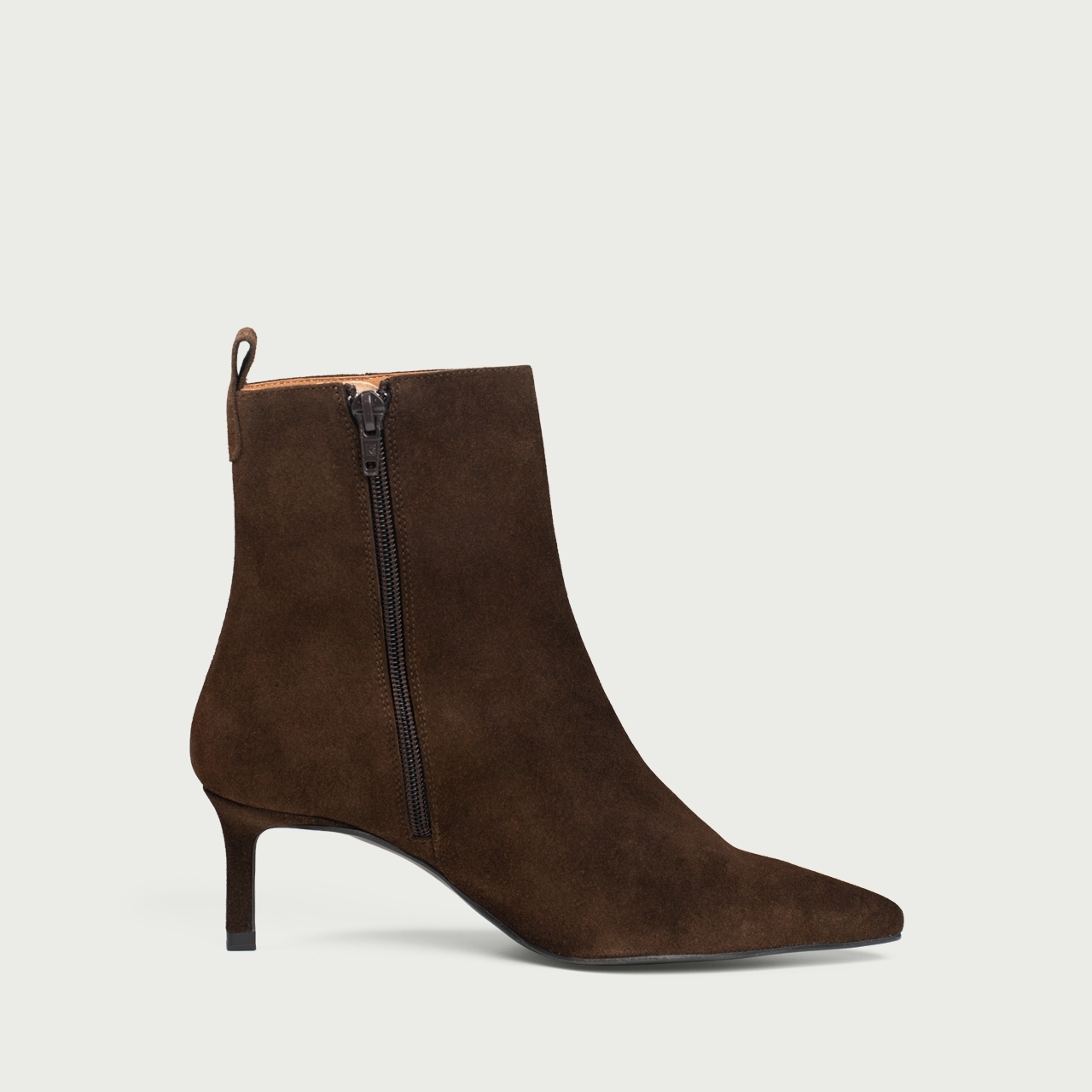 Botine cu toc subțire maro ciocolatiu Alicia din piele întoarsǎ naturală - Img 4