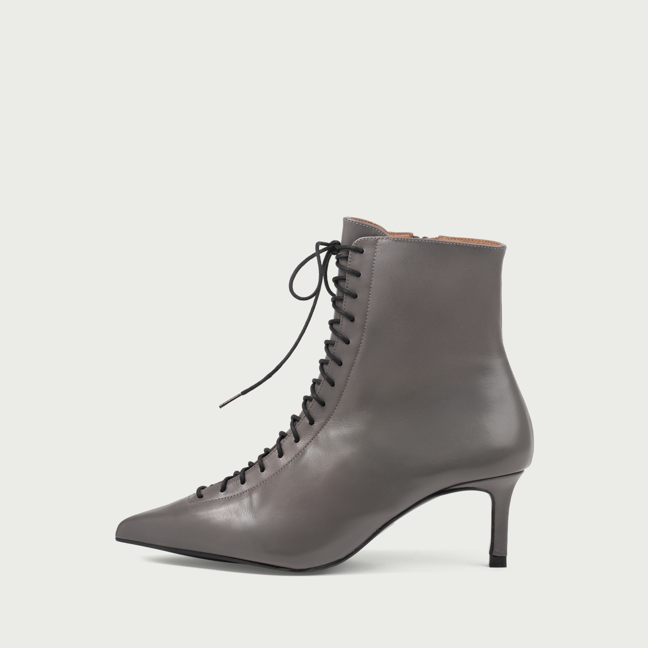 Botine gri cu șiret și toc subțire Danica din piele naturală - Img 1