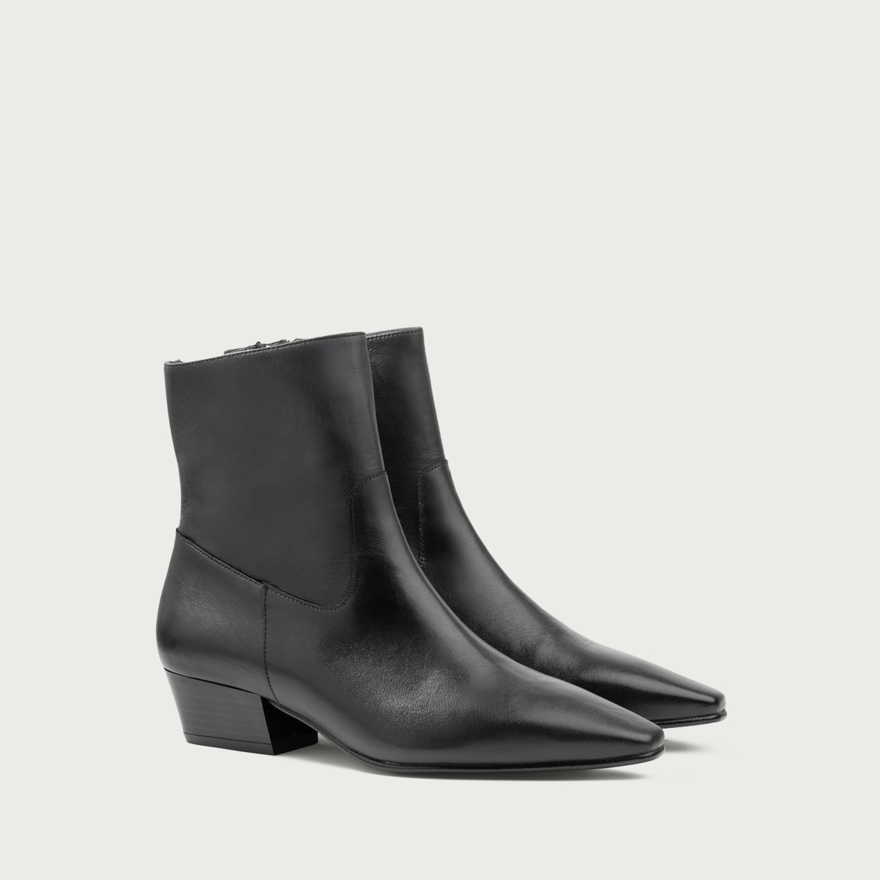 Botine negre cu toc gros Raquella din piele naturală - Img 2
