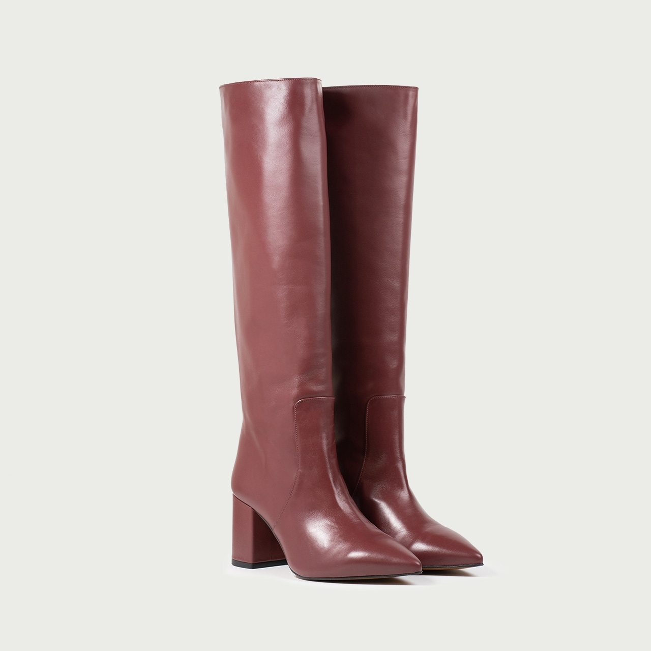 Cizme lungi cu toc gros Aisha din piele naturală burgundy - Img 2