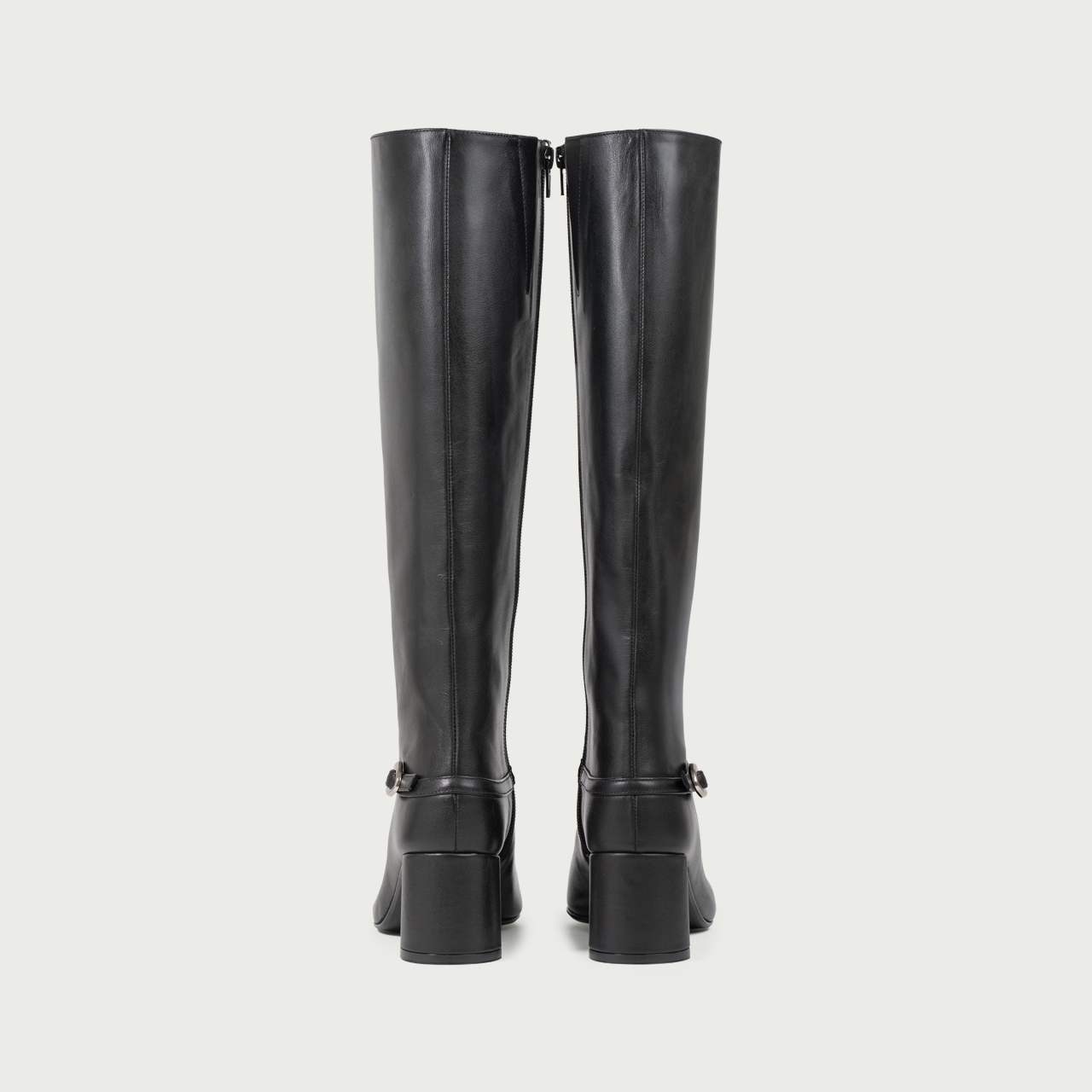 Cizme lungi cu toc gros negre Amelie din piele naturală - Img 5