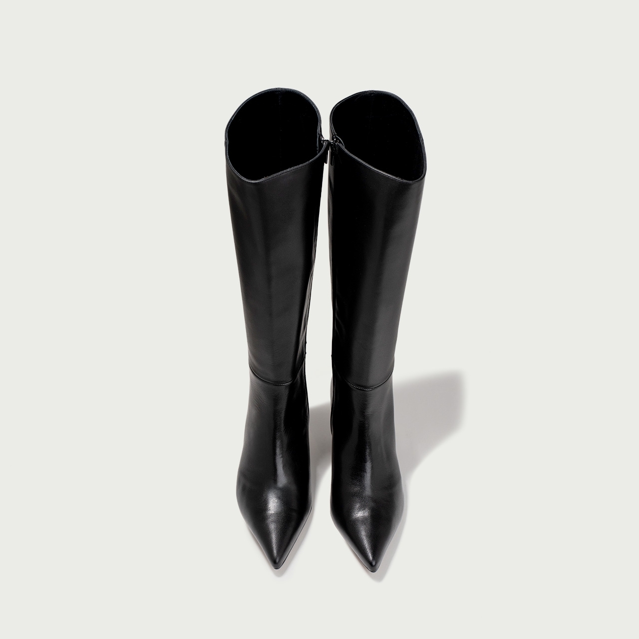 Cizme lungi stiletto negre cu toc subțire Katinka din piele naturală - Img 4