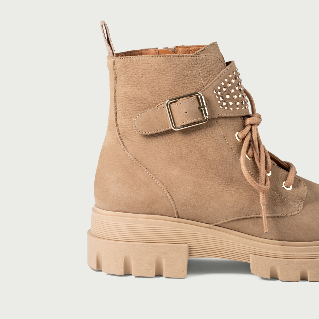 Ghete damă bej Oriana din piele naturală nabuc - Img 5