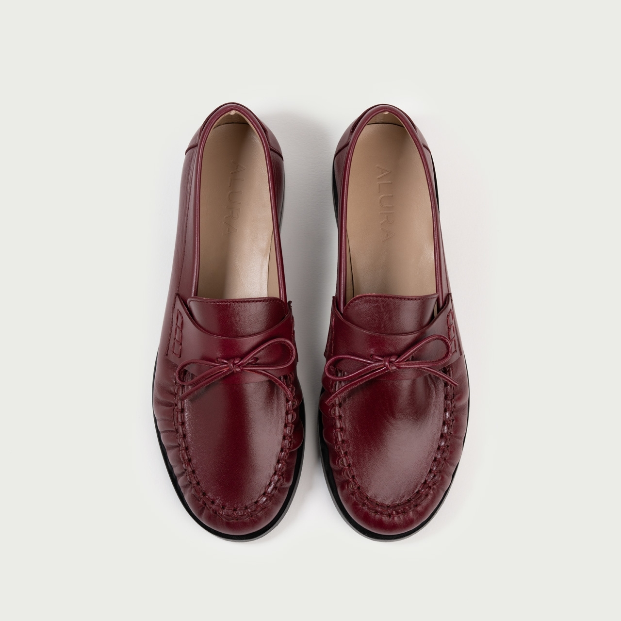 Mocasini burgundy cu fundiță Esthera din piele naturală - Img 6