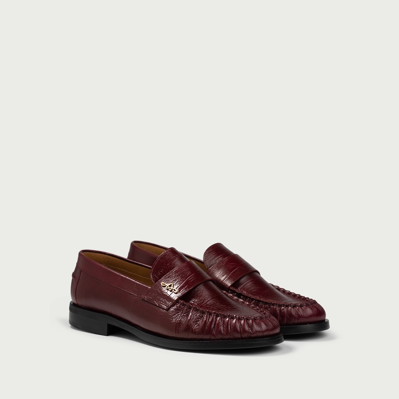 Mocasini burgundy Franca din piele naturală embosată - Img 2