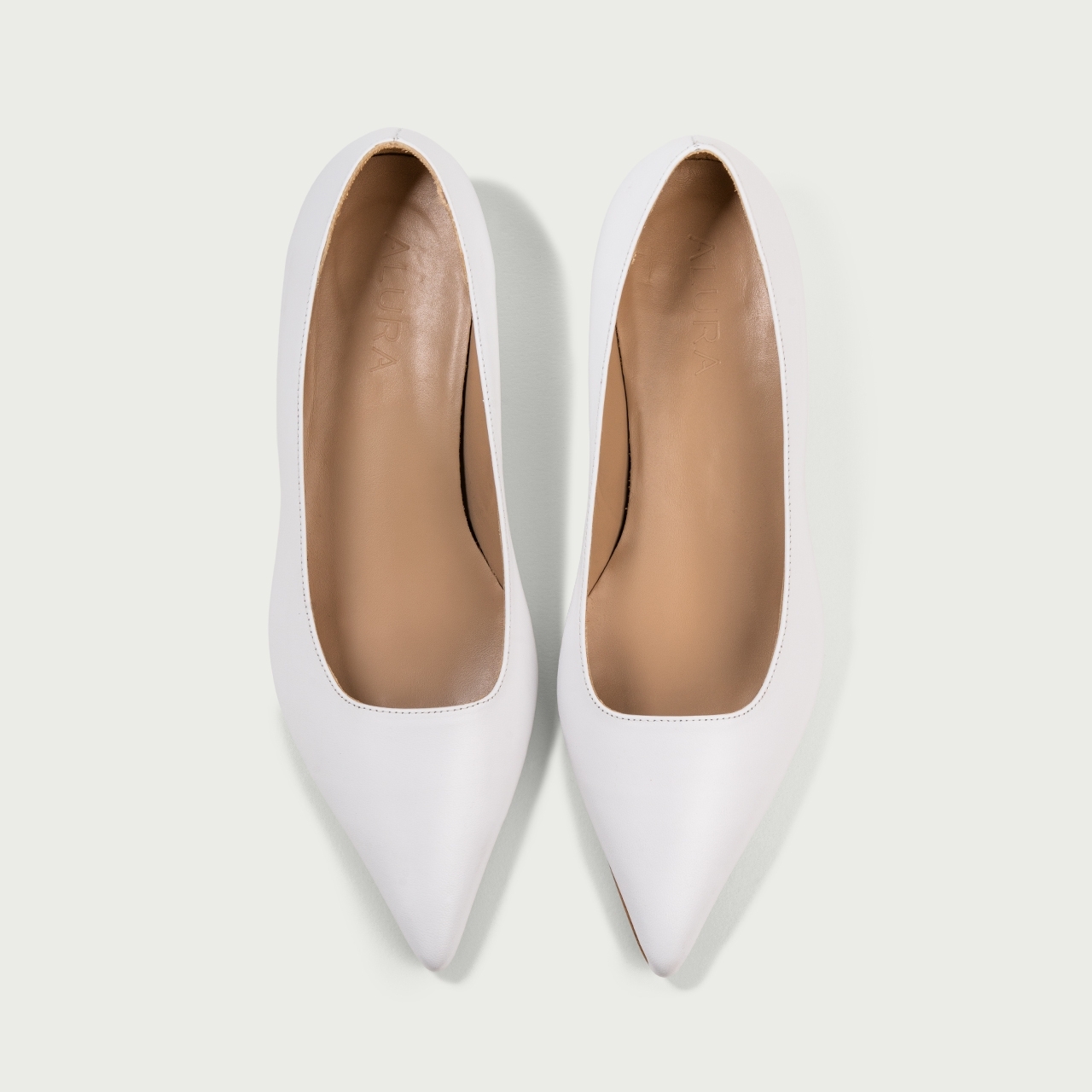 Pantofi albi cu toc mic Anemona din piele naturalǎ - Img 4