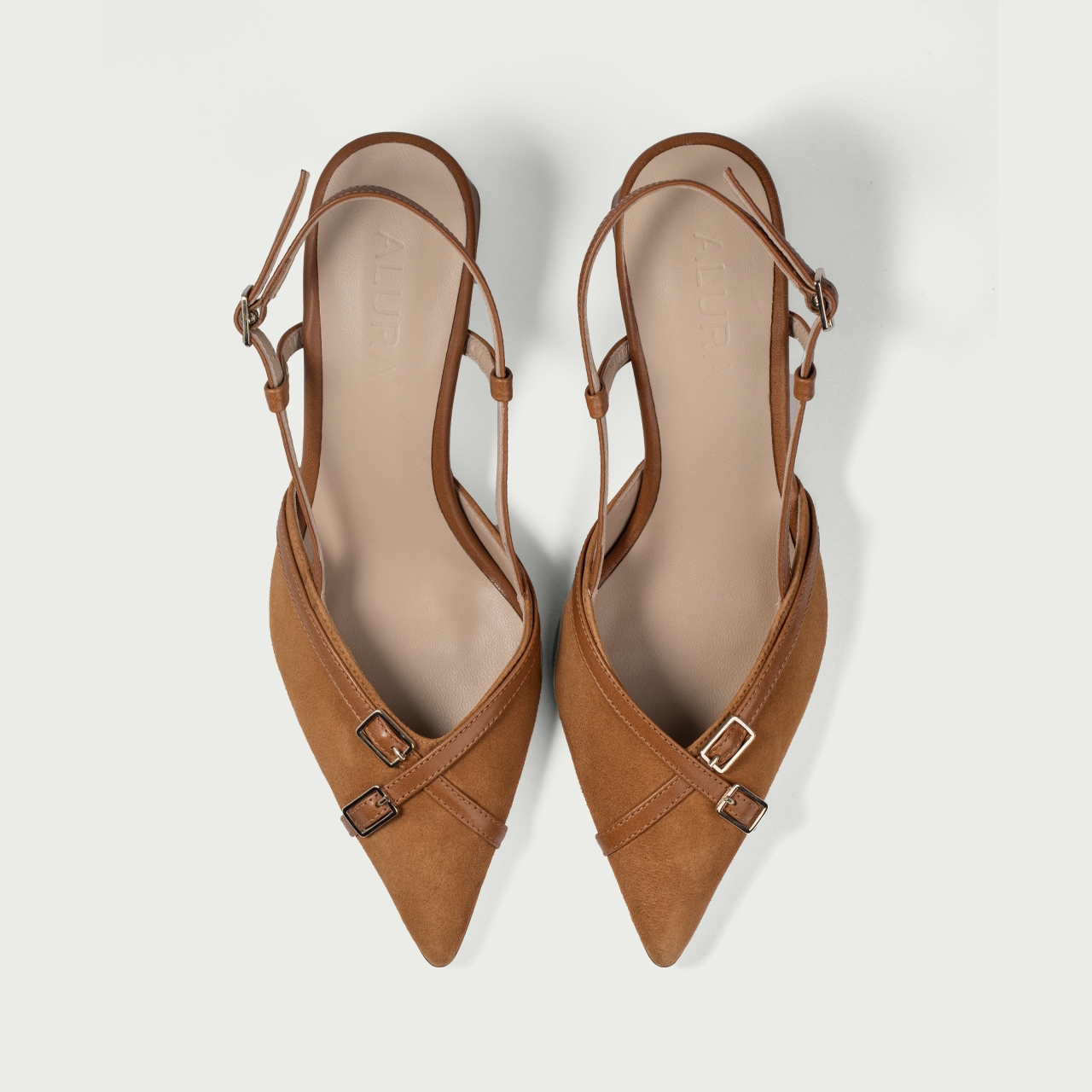 Pantofi cu toc gros decupați camel Isobel din piele naturală - Img 3