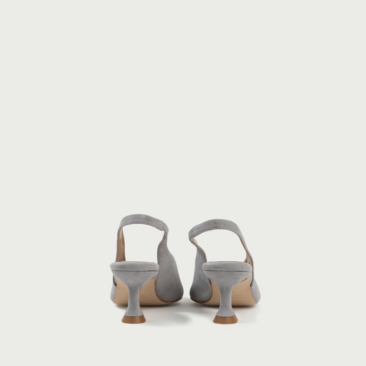 Pantofi decupați cu toc subțire gri Antonella din piele întoarsă naturală - Img 5