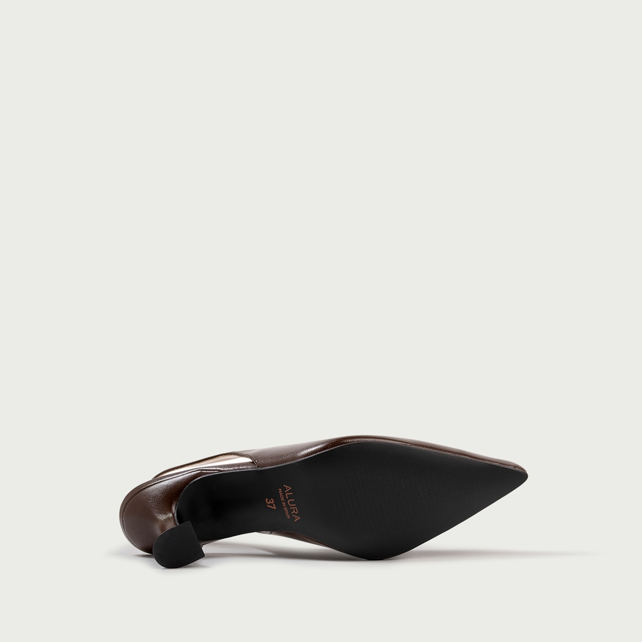 Pantofi decupați cu toc subțire maro ciocolatiu Antonella din piele naturală - Img 8