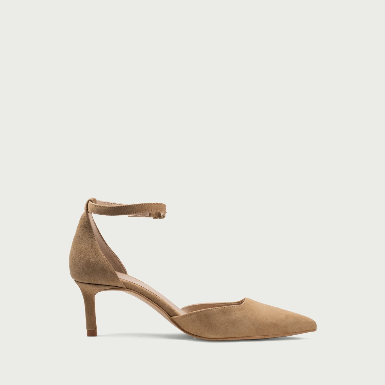 Pantofi nude cu toc subțire și baretǎ pe picior Ina din piele întoarsǎ naturală - Img 5