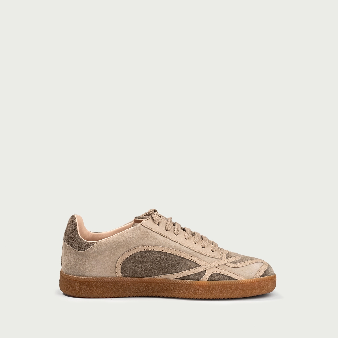 Pantofi sport café cu detalii grej Alma 001 din piele naturală întoarsă - Img 3
