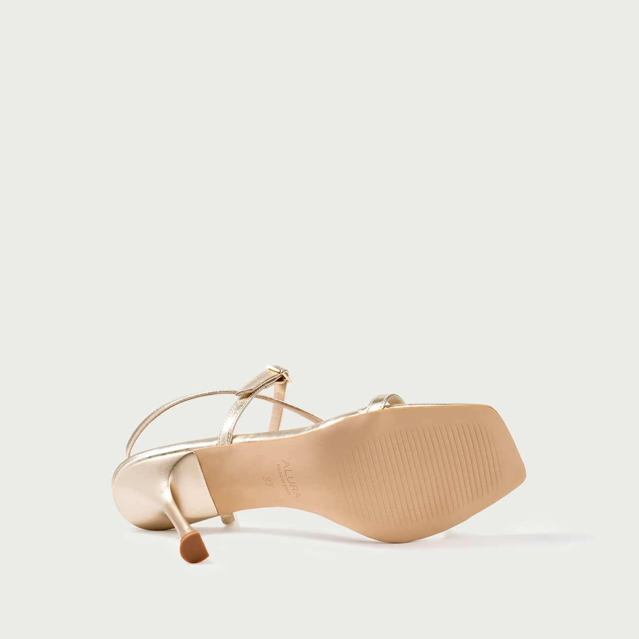Sandale cu toc subțire aurii Amaia din piele naturală - Img 7