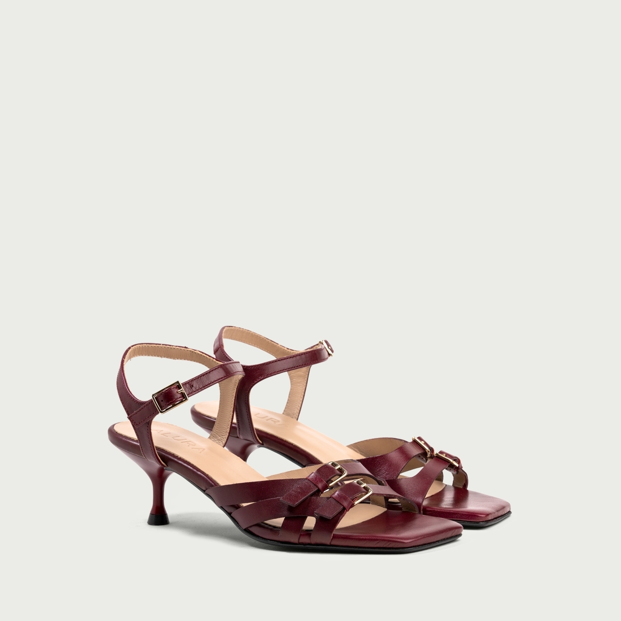 Sandale cu toc subțire bordo Veronica din piele naturalǎ - Img 2