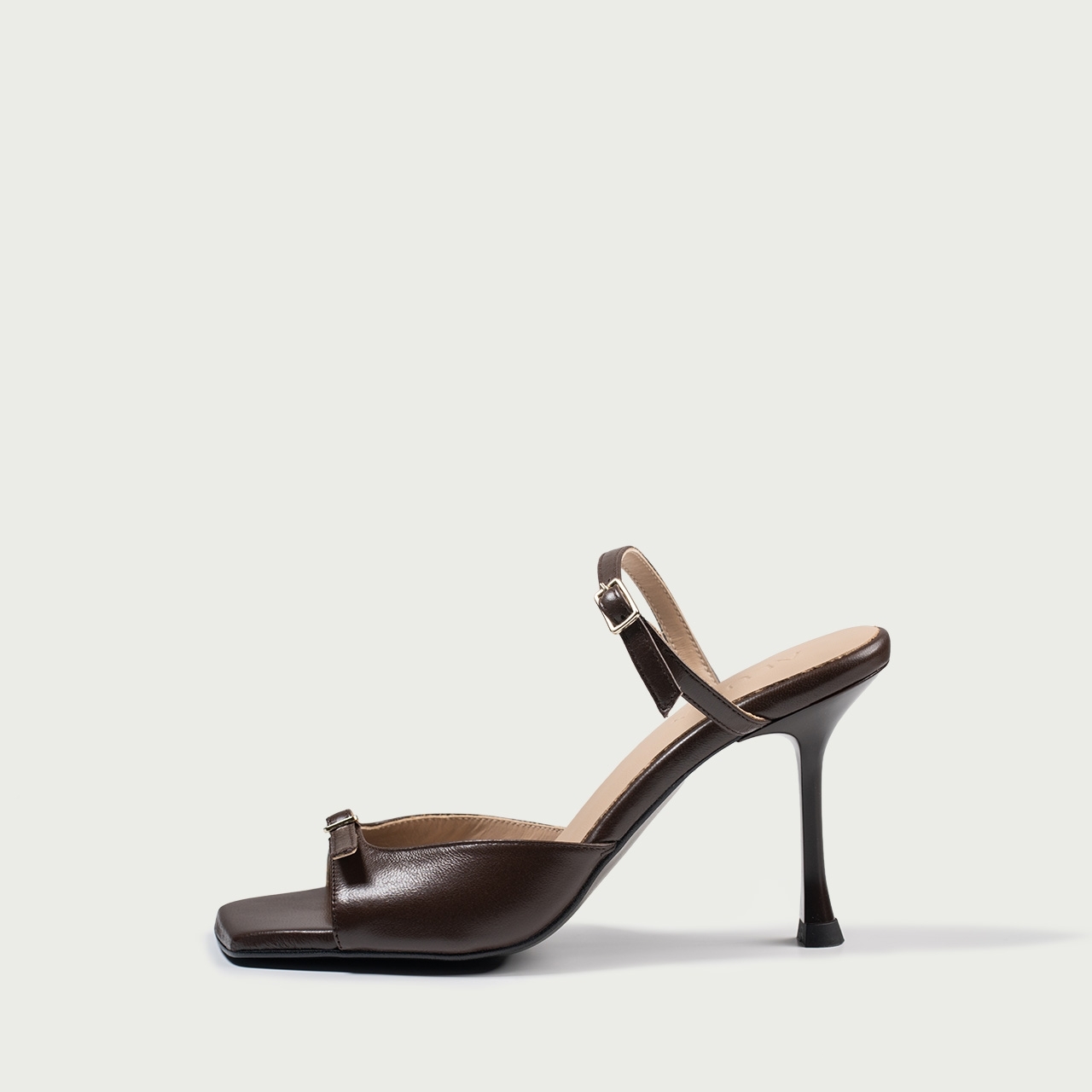 Sandale cu toc subțire maro ciocolatiu Valentina din piele naturală - Img 1