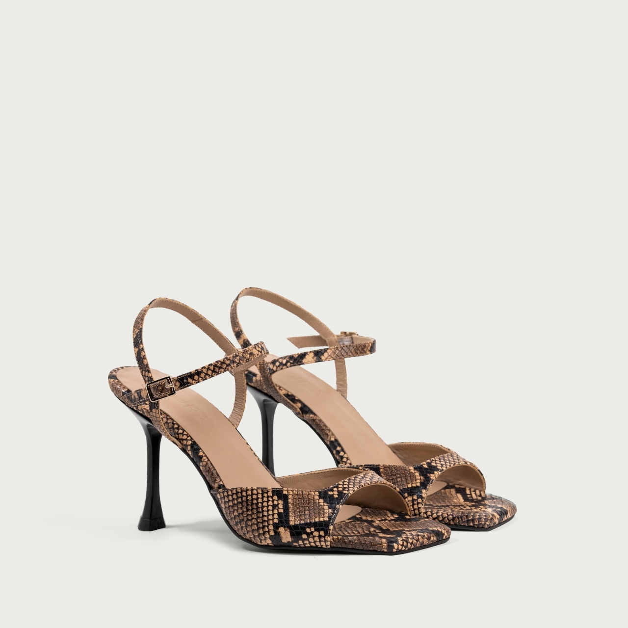 Sandale cu toc subțire snake print Yza din piele naturală - Img 2