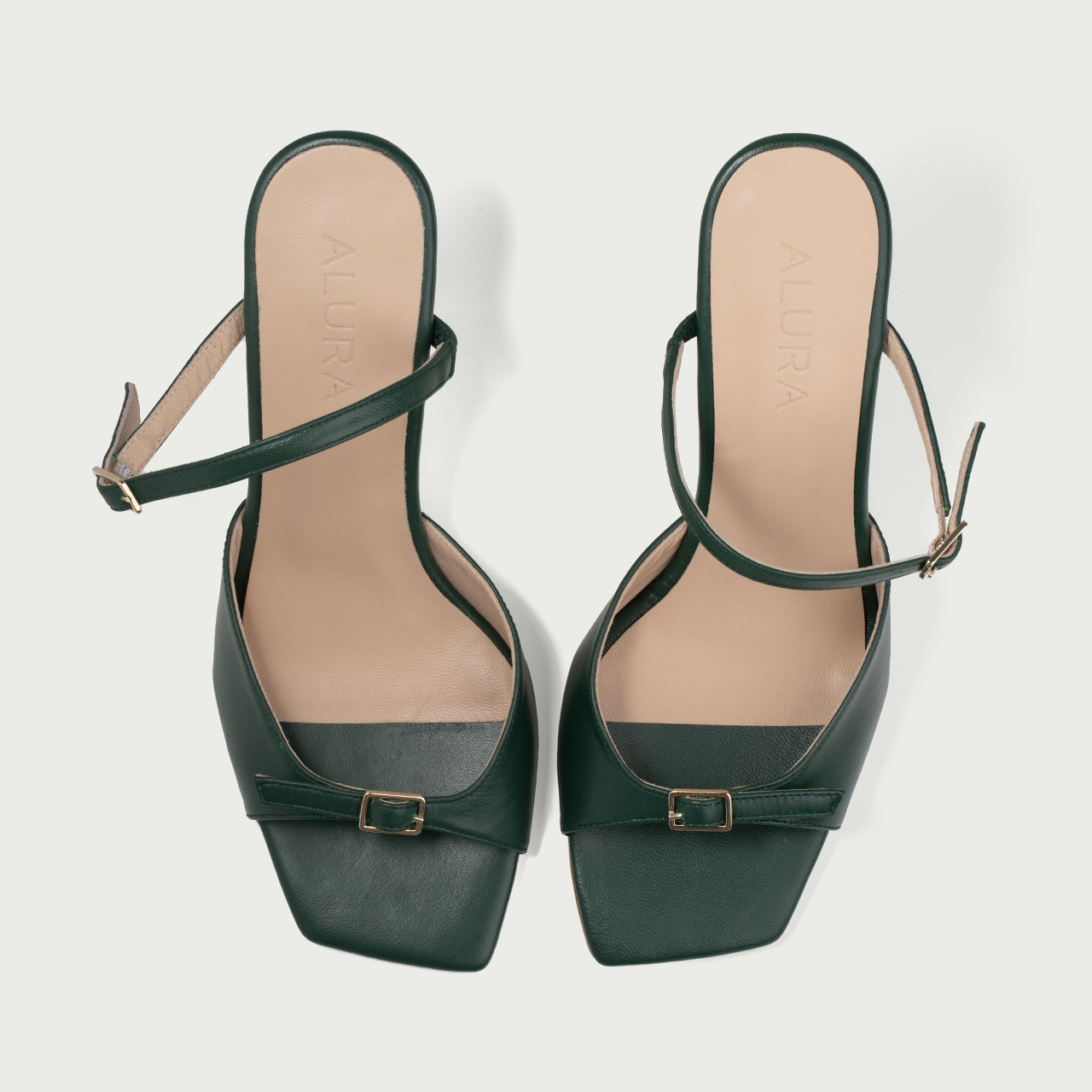 Sandale elegante cu toc subțire verde închis Valentina din piele naturalǎ - Img 6