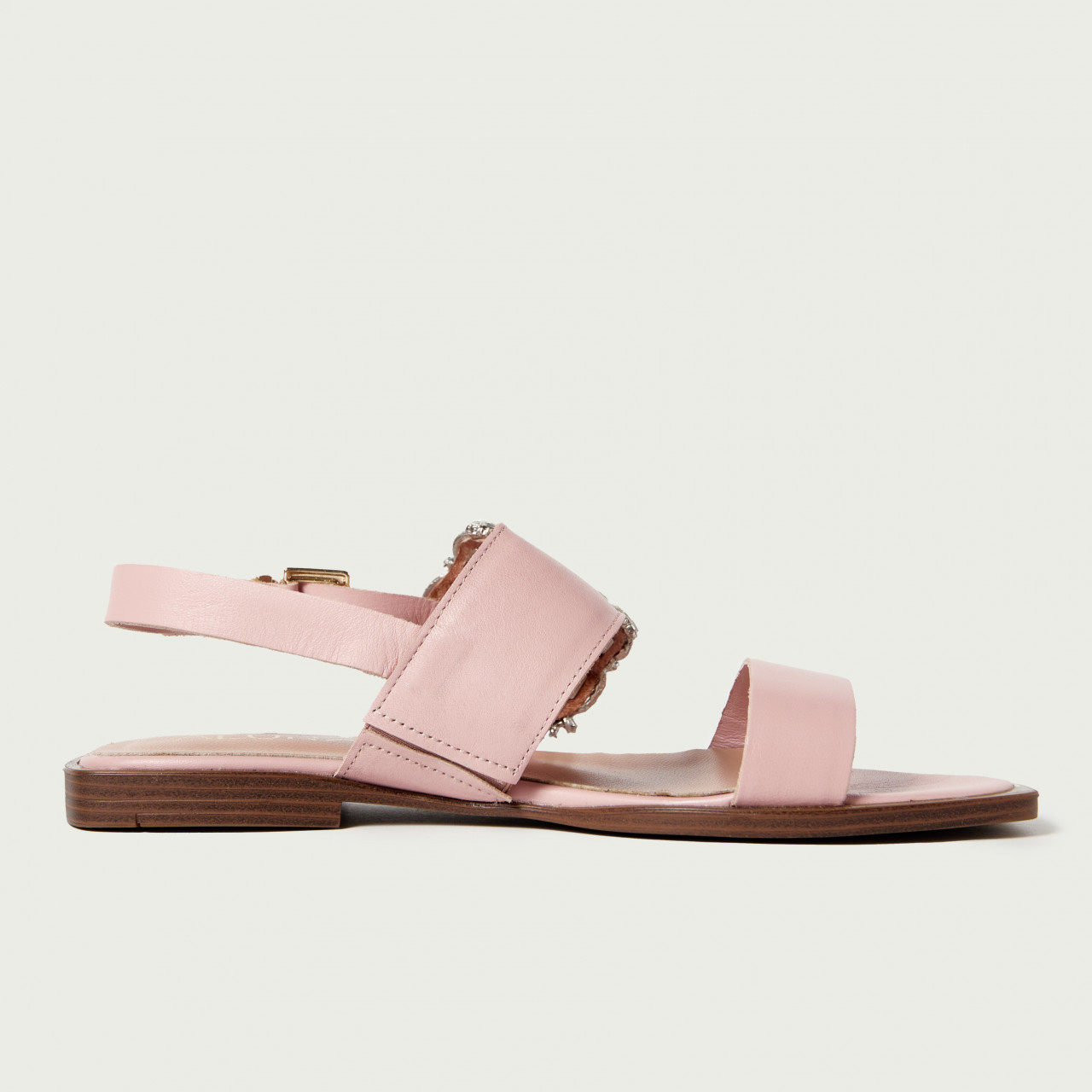 Sandale fără toc elegante Claire din piele naturală roz cu accesoriu delicat - Img 5