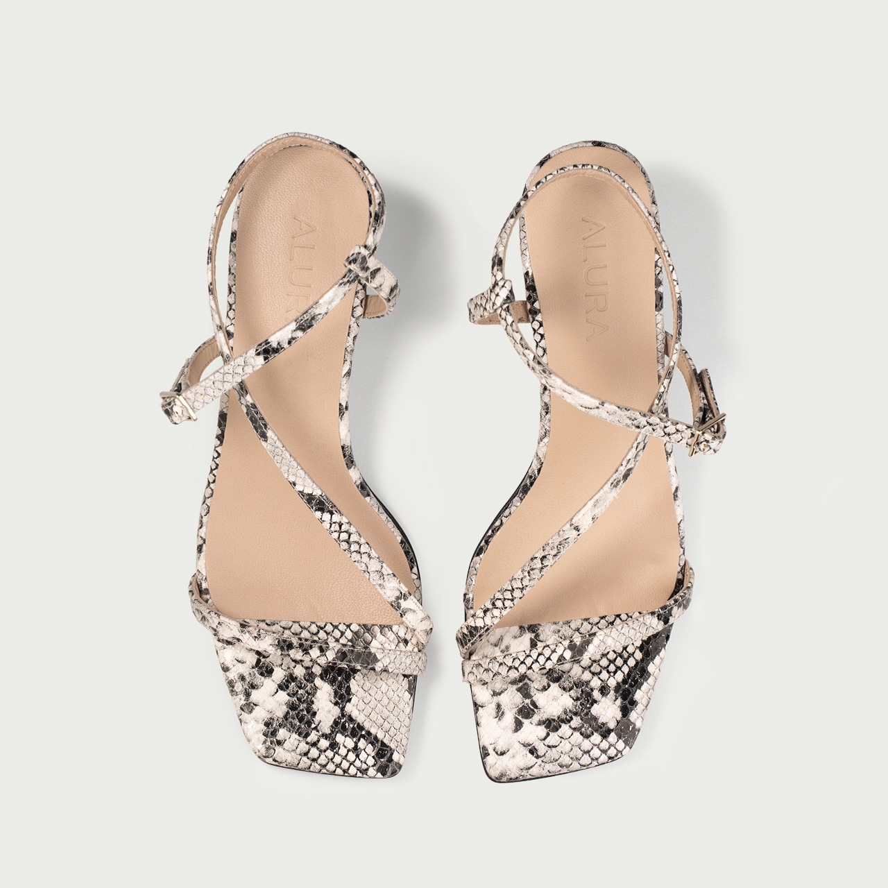 Sandale snake print cu toc mic subțire Amara din piele naturalǎ - Img 6