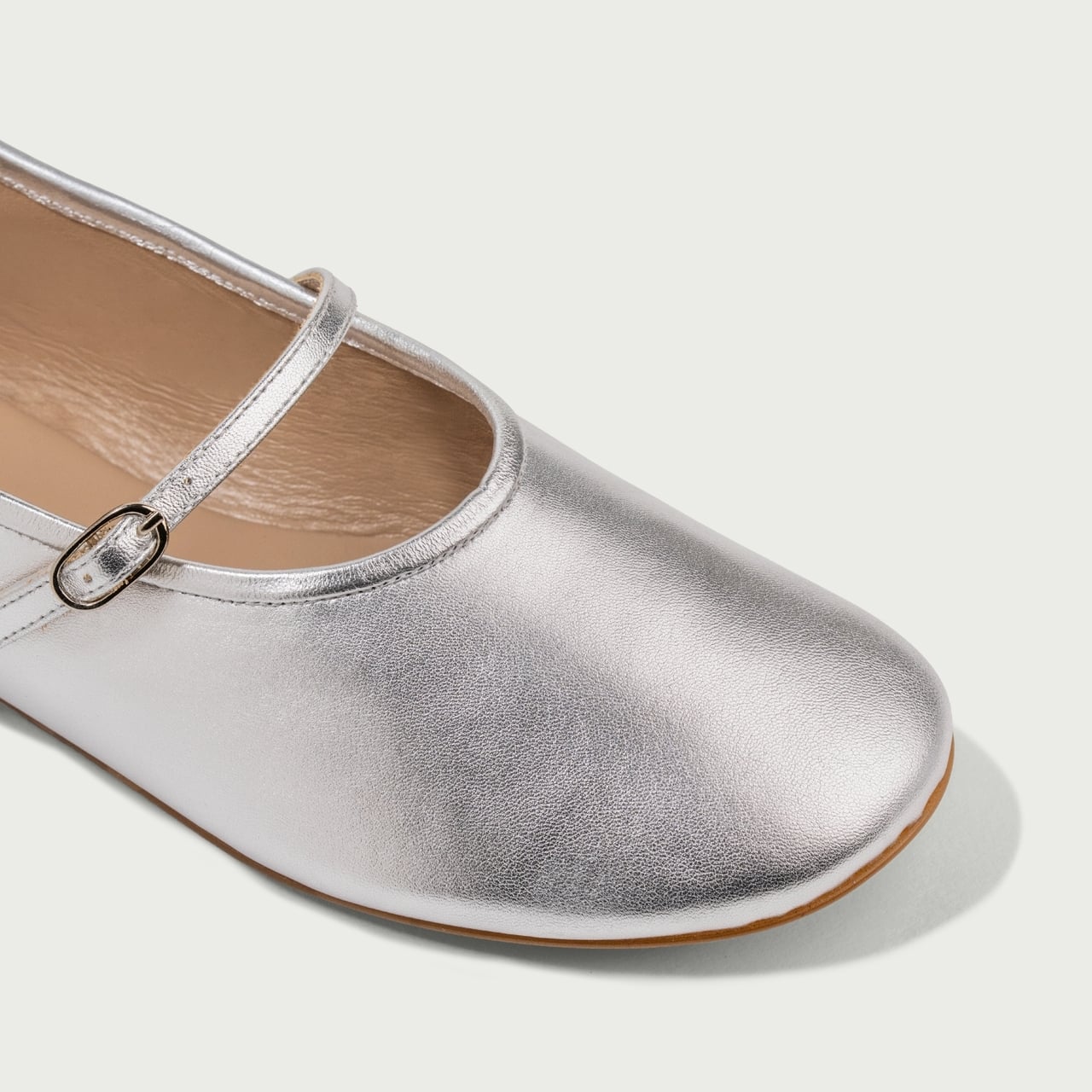 Balerini argintii cu vârf rotund Noa din piele naturală - Img 6