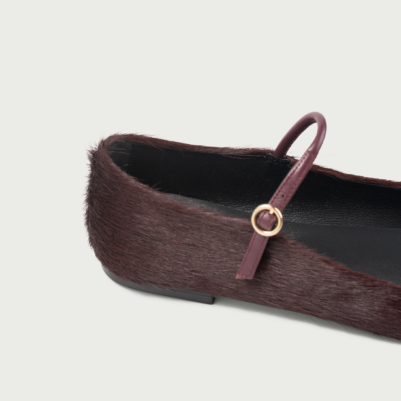Balerini burgundy tip Mary Jane cu vârf pǎtrat Linn din piele naturală cu păr - Img 4