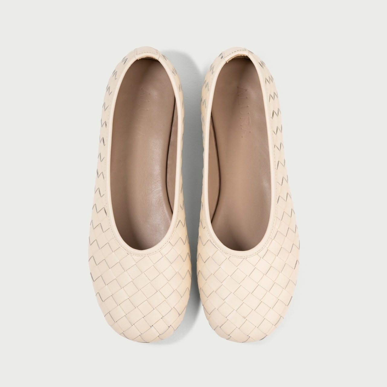 Balerini cu vârf rotund crem Esme din piele naturală împletită - Img 4