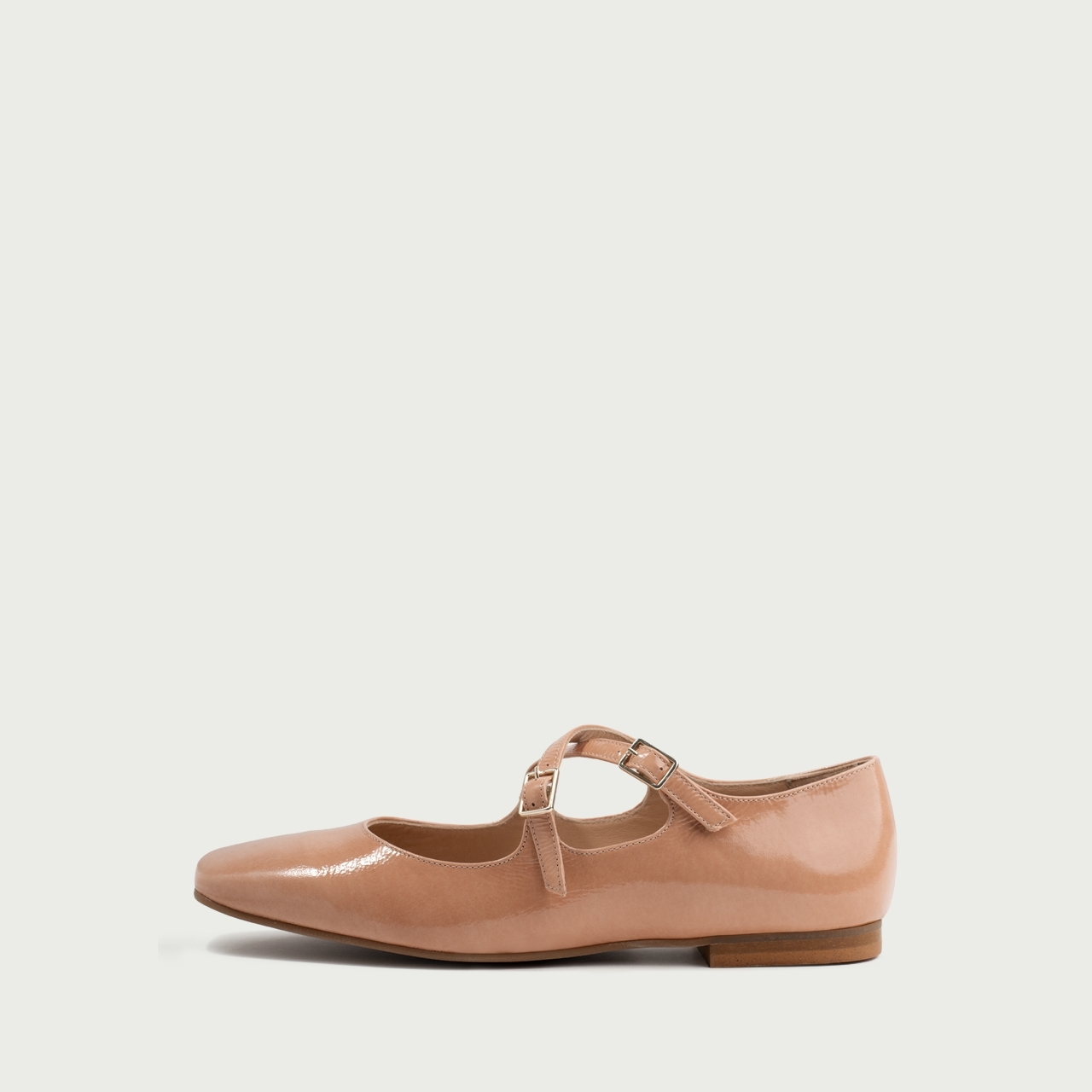 Balerini cu vârful pătrat rose Christinne din piele naturală lăcuită - Img 1
