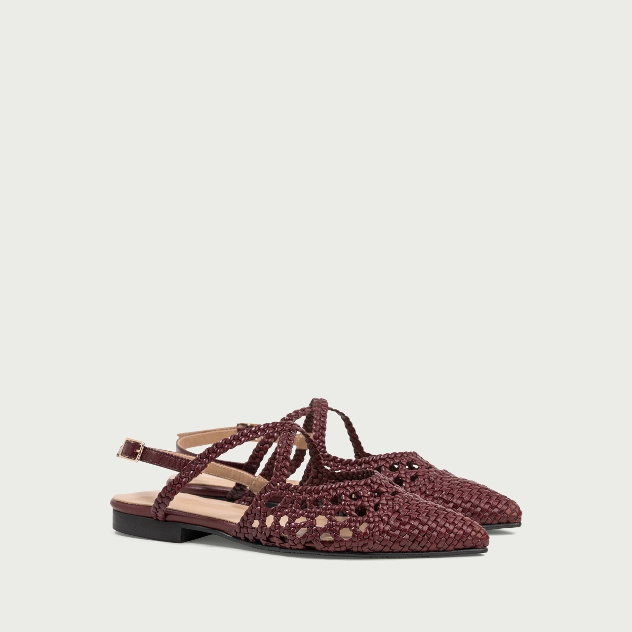 Balerini decupați burgundy Madeleine cu vârf ascuțit din piele naturală împletită - Img 2