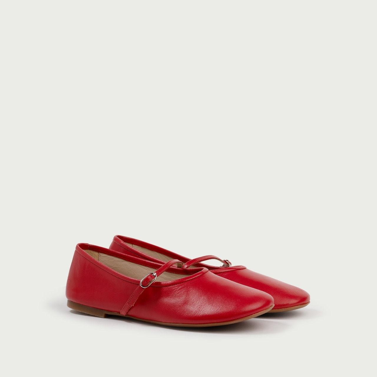 Balerini roșii cu vârf rotund Noa din piele naturală - Img 2