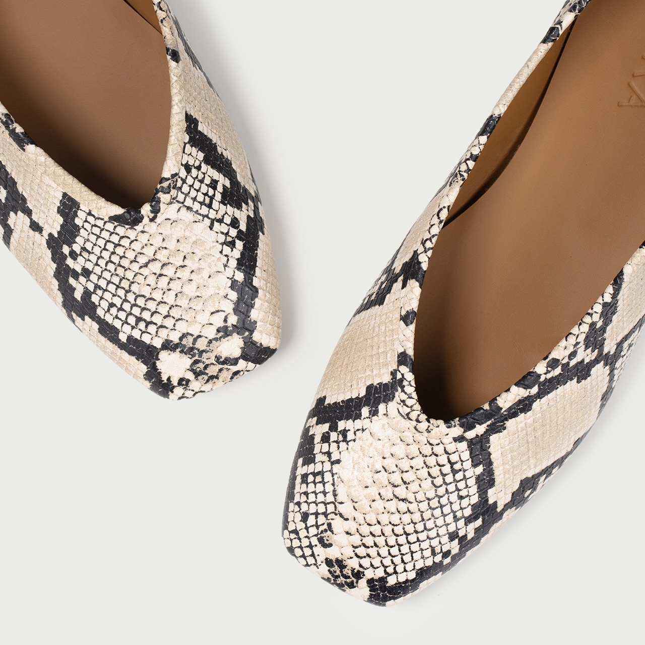 Balerini snake print cu vârf pǎtrat Ivone din piele naturală - Img 3