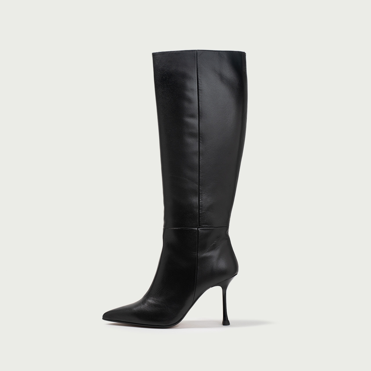 Cizme lungi stiletto negre cu toc subțire înalt Aymee din piele naturală - Img 1