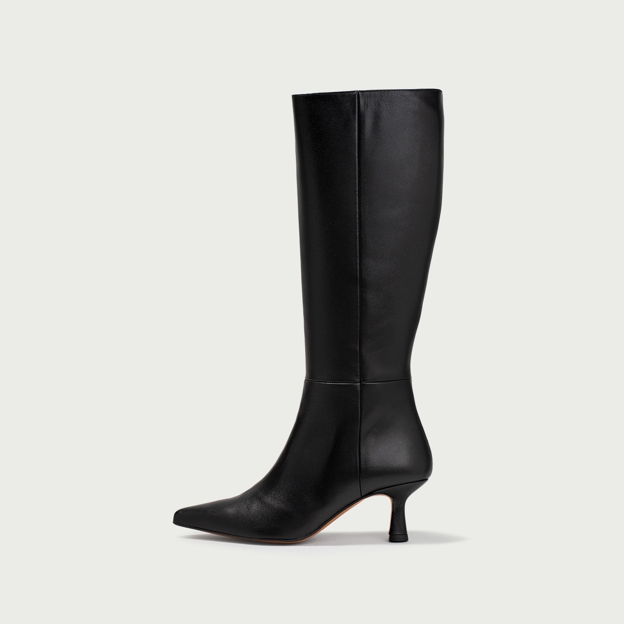 Cizme lungi stiletto negre cu toc subțire Katinka din piele naturală - Img 1