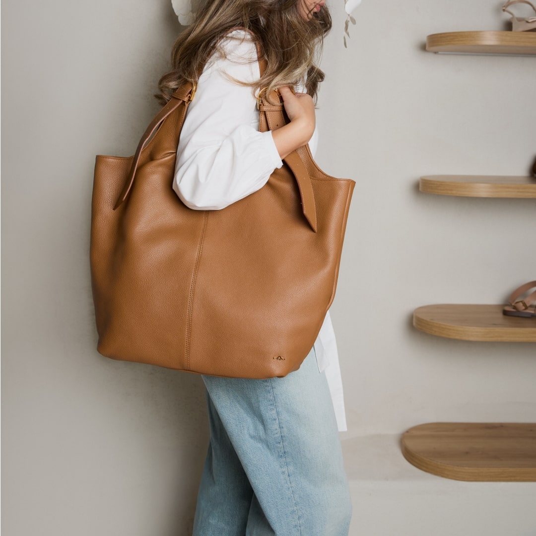 Geantă shopper camel deschis Terra din piele naturală - Img 6