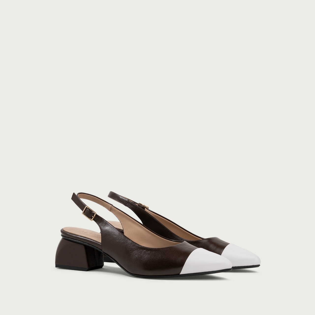 Pantofi cu toc gros decupați maro ciocolatiu Sonia din piele naturală - Img 2