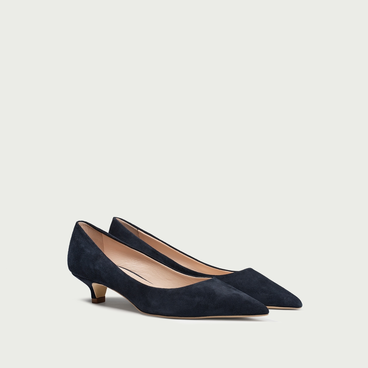 Pantofi cu toc mic blue navy Lorraine din piele întoarsă naturalǎ - Img 2