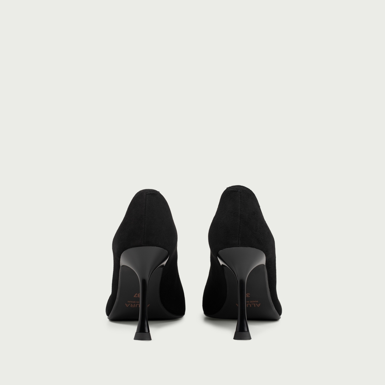 Pantofi cu toc subțire negri Hariette din piele întoarsă naturală - Img 4