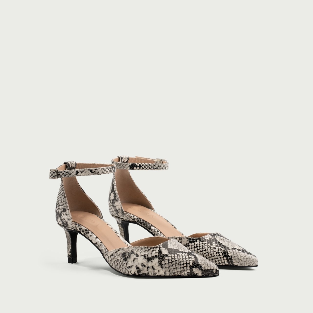 Pantofi cu toc subțire și baretǎ pe picior Ina din piele naturală snake print - Img 3
