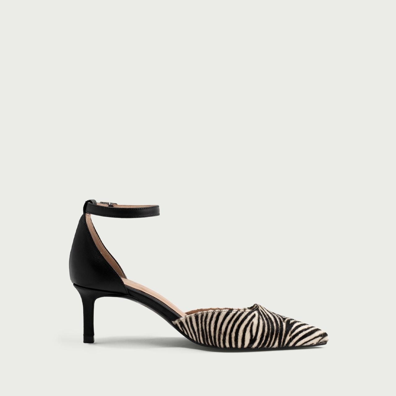 Pantofi cu toc subțire și baretǎ pe picior Ina din piele naturală zebra print - Img 6