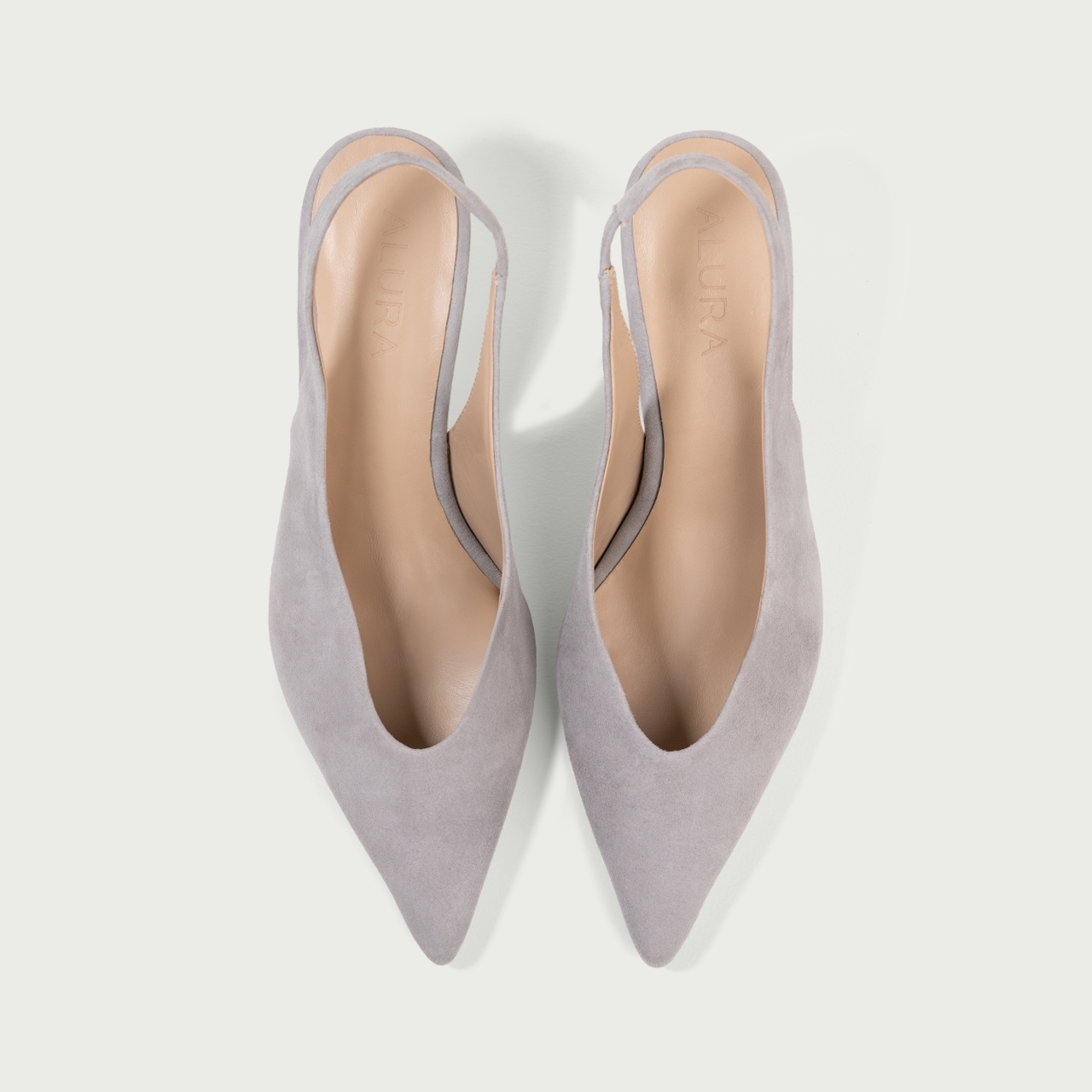 Pantofi decupați cu toc subțire gri Antonella din piele întoarsă naturală - Img 4