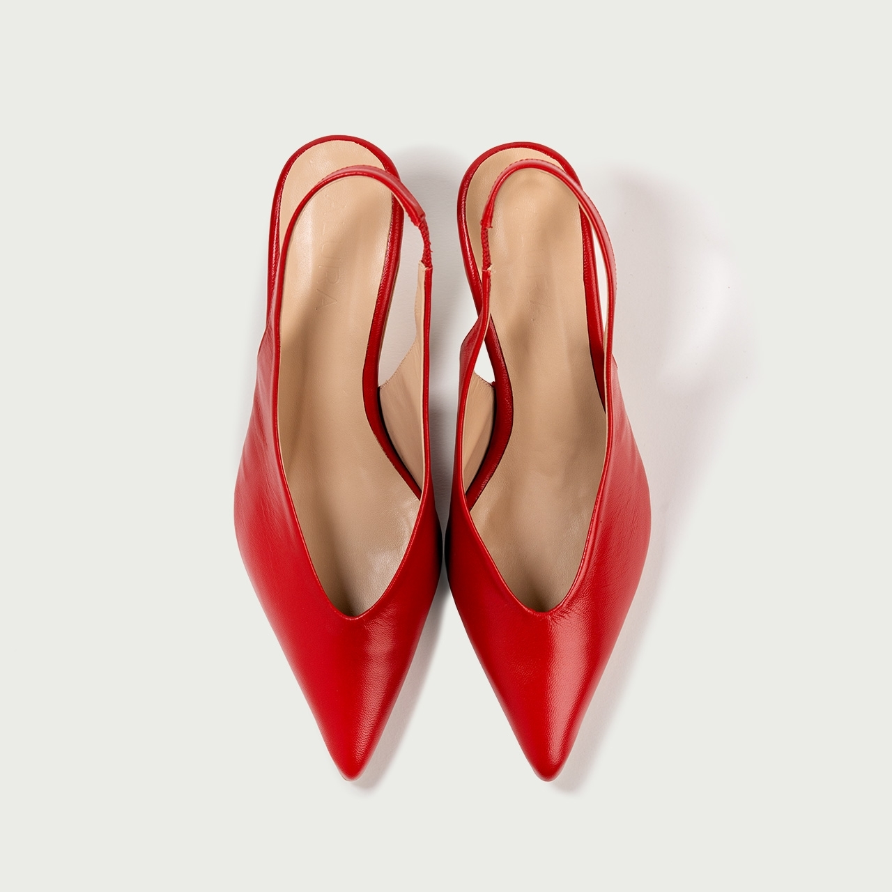 Pantofi decupați cu toc subțire roșii Michele din piele naturală - Img 4