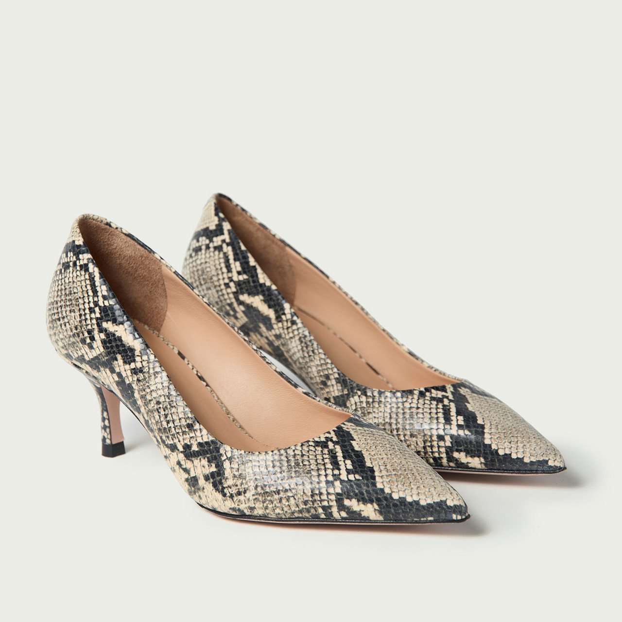 Pantofi Julie din piele naturală snake print cu toc mic - Img 3