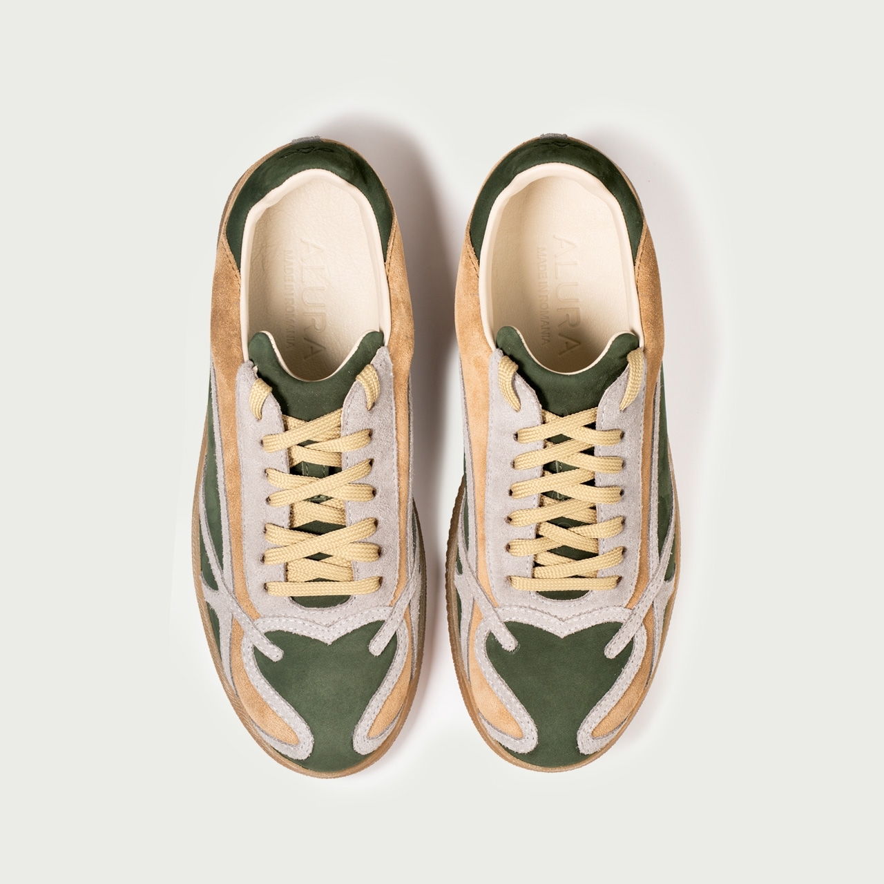 Pantofi sport multicolor verde/bej Alma 001 din piele întoarsă naturală - Img 4