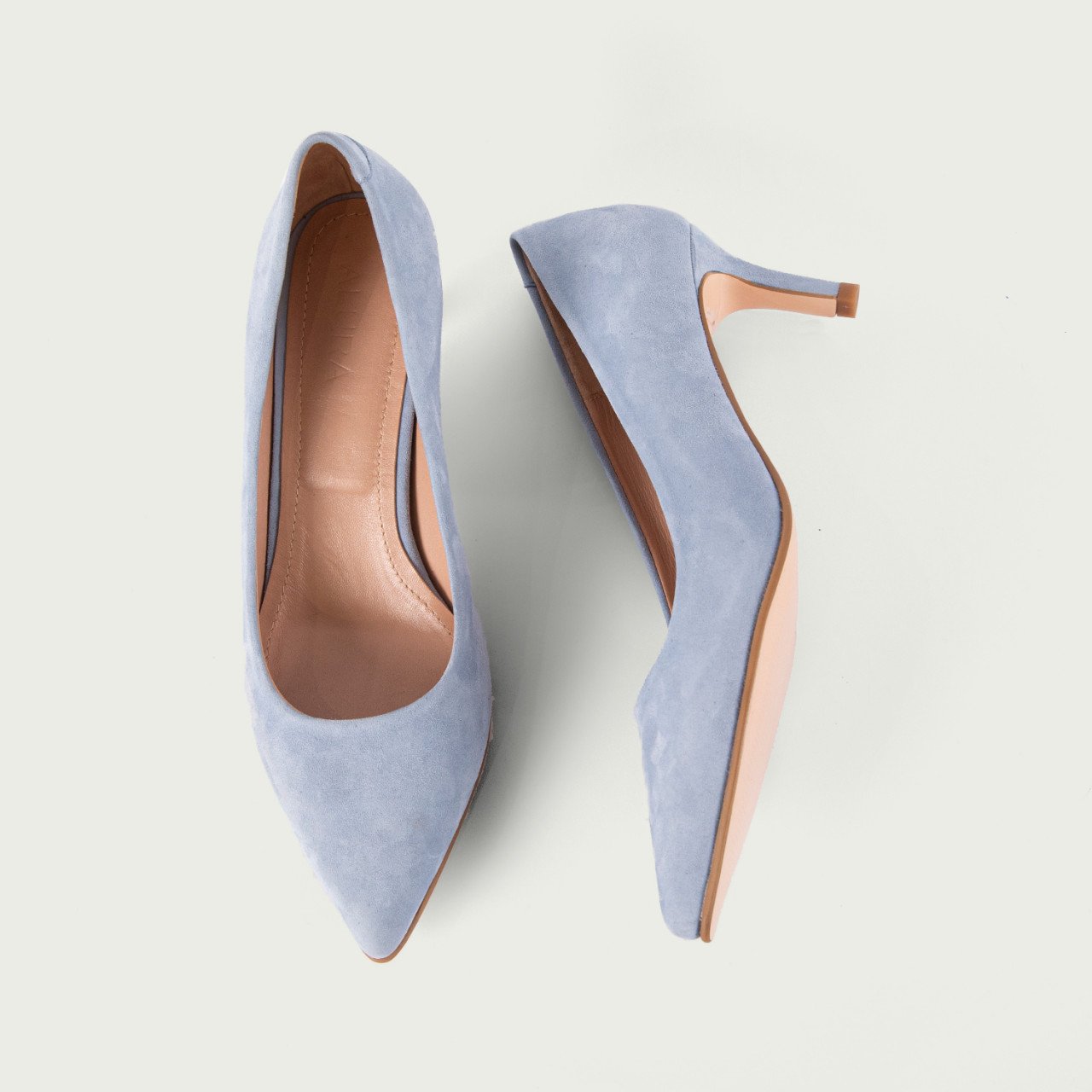 Pantofi stiletto baby blue cu toc subțire Julienne din piele întoarsă naturală - Img 4