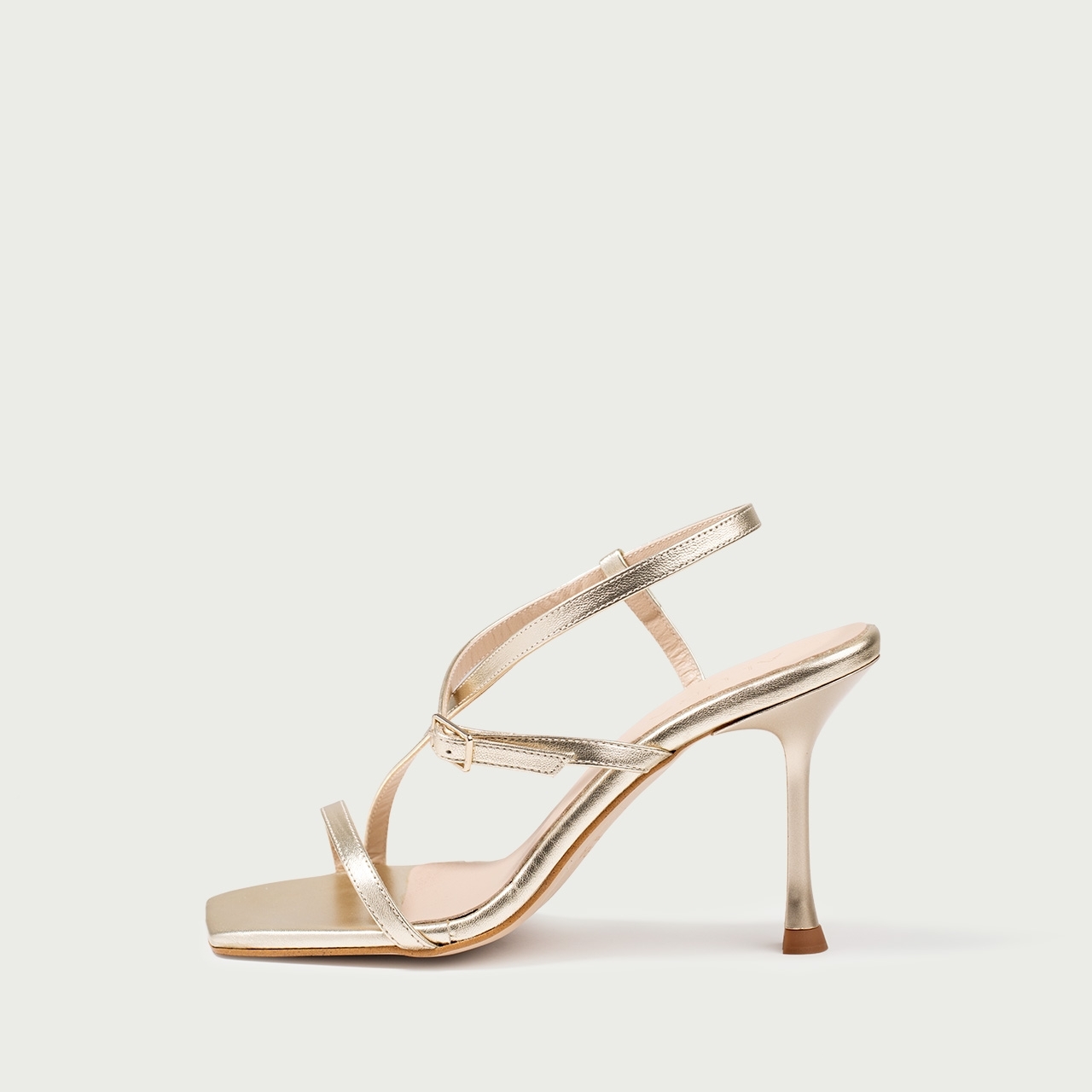 Sandale cu toc subțire aurii Amaia din piele naturală - Img 1