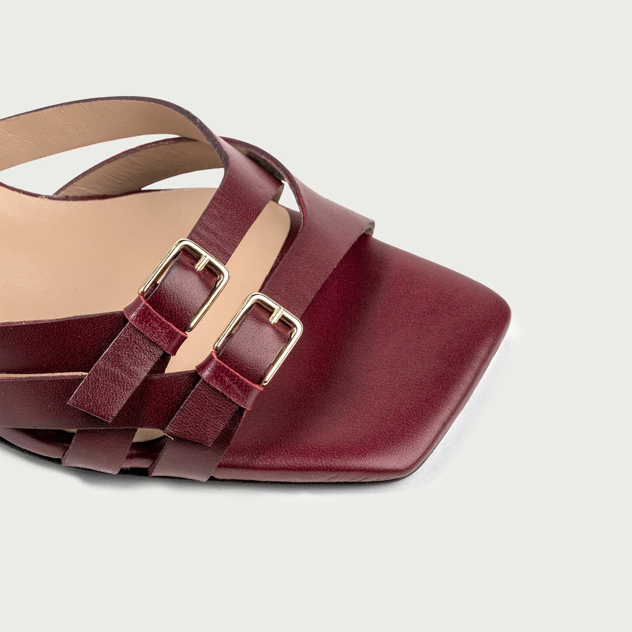 Sandale cu toc subțire bordo Veronica din piele naturalǎ - Img 3