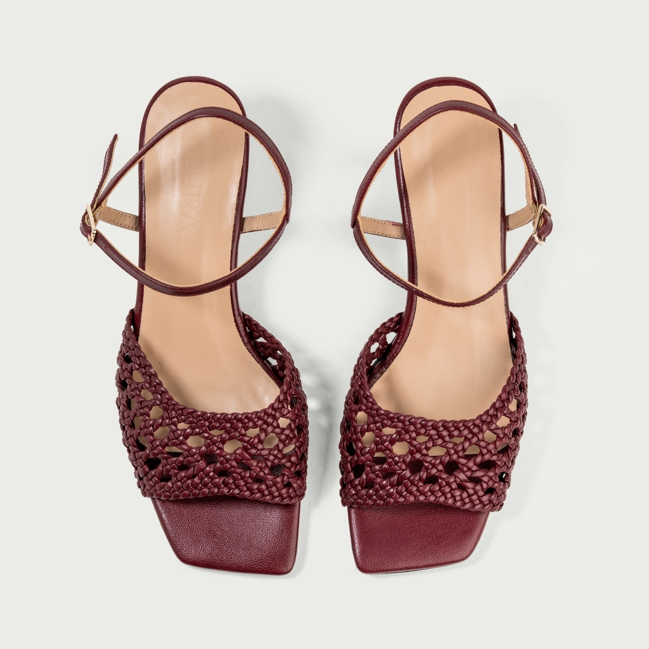 Sandale cu toc subțire burgundy Yolanda din piele naturalǎ - Img 2