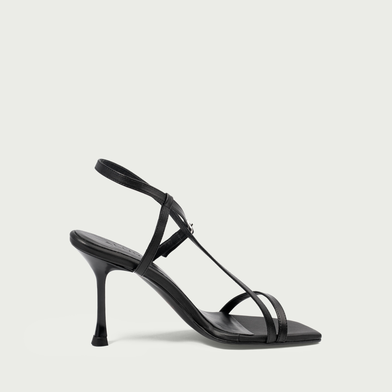 Sandale cu toc subțire negre Amaia din piele naturală - Img 7