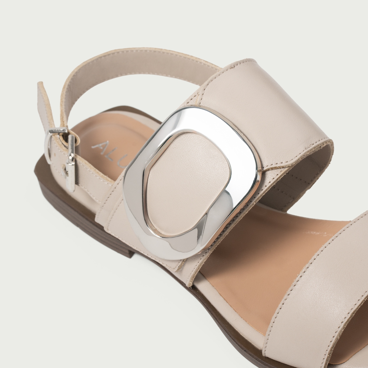 Sandale damă fără toc gri Caia din piele naturală cu accesoriu metalic - Img 7